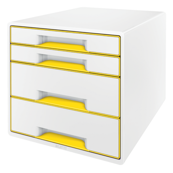Leitz WOW CUBE Drawer Cabinet, 4 drawers (2 big and 2 small). A4 Maxi. White/yellow