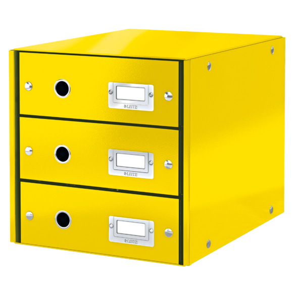 Leitz WOW Click & Store Drawer Cabinet (3 drawers).  With thumbholes and label holders. For A4 formats. Yellow.