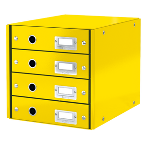 Leitz WOW Click & Store Drawer Cabinet (4 drawers). With thumbholes and label holders. For A4 formats. Yellow.