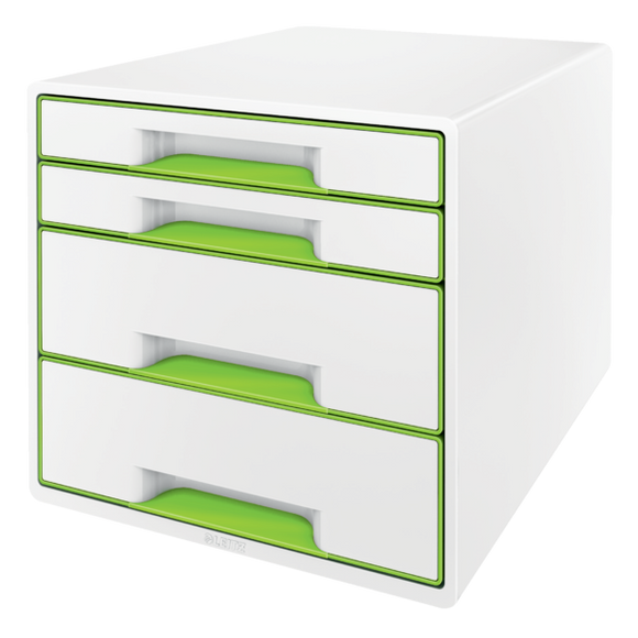 Leitz WOW CUBE Drawer Cabinet, 4 drawers (2 big and 2 small). A4 Maxi. White/green.