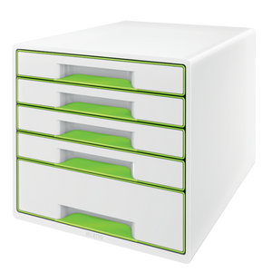 Leitz WOW CUBE Drawer Cabinet, 5 drawers (1 big and 4 small). A4 Maxi. White/green