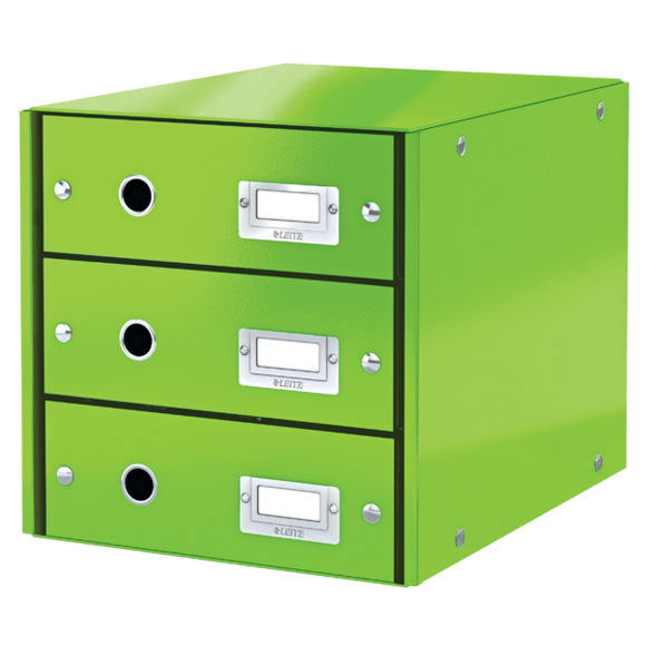 Leitz WOW Click & Store Drawer Cabinet (3 drawers).  With thumbholes and label holders. For A4 formats. Green.