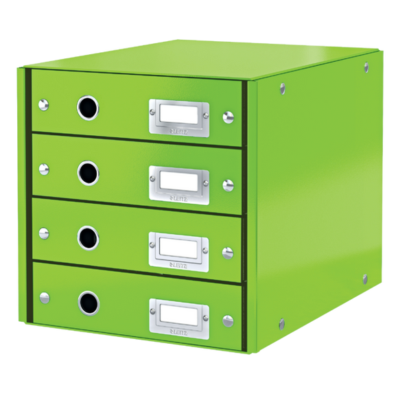 Leitz WOW Click & Store Drawer Cabinet (4 drawers). With thumbholes and label holders. For A4 formats. Green.