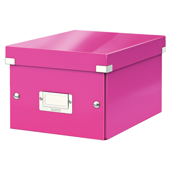 Leitz WOW Click & Store Small Storage Box.  With label holder. Pink.
