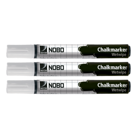Nobo Chalk Marker - White (Pack of 3)