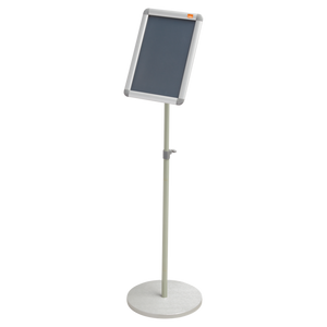 Nobo A4 Snap Frame Display with Height Adjustable Floor Stand, Aluminium Frame, Silver
