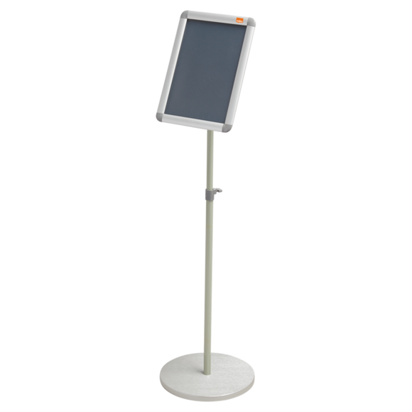 Nobo A4 Snap Frame Display with Height Adjustable Floor Stand, Aluminium Frame, Silver