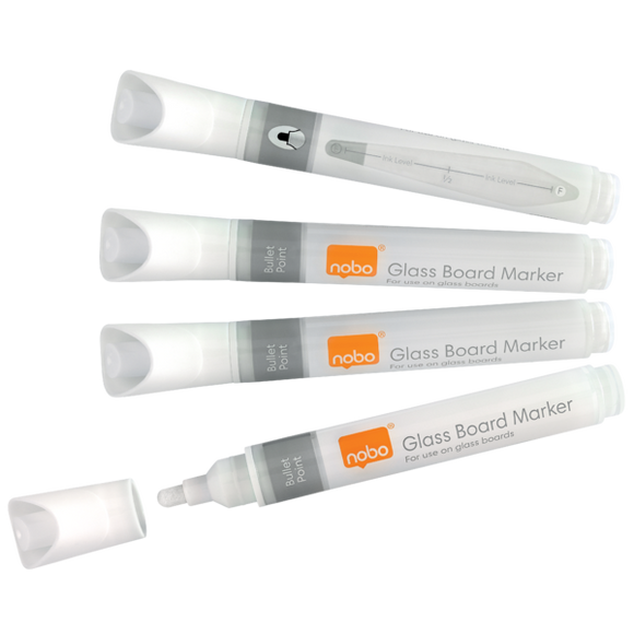 Nobo Glass Whiteboard Markers White (Pack 4)
