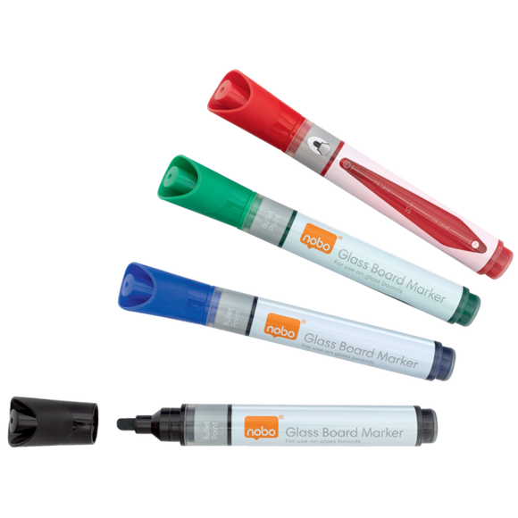 Nobo Glass Whiteboard Markers Assorted (Pack 4)
