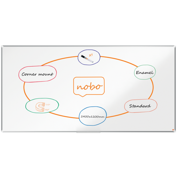 Nobo Premium Plus Enamel Magnetic Whiteboard 2400x1200mm