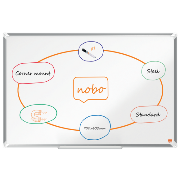 Nobo Premium Plus Steel Magnetic Whiteboard 900x600mm