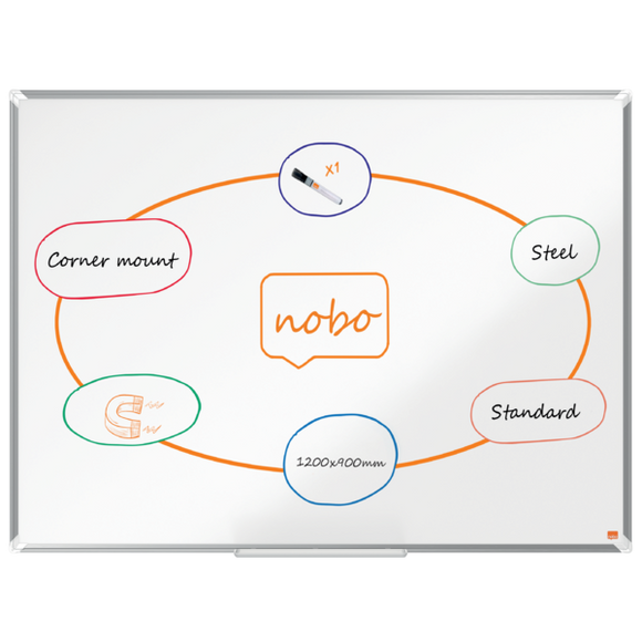Nobo Premium Plus Steel Magnetic Whiteboard 1200x900mm