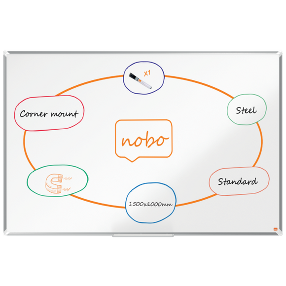 Nobo Premium Plus Steel Magnetic Whiteboard 1500x1000mm