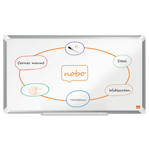 Nobo Premium Plus Widescreen Steel Magnetic Whiteboard 710x400mm