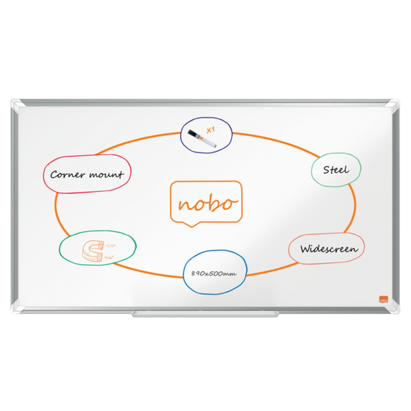 Nobo Premium Plus Widescreen Steel Magnetic Whiteboard 890x500mm