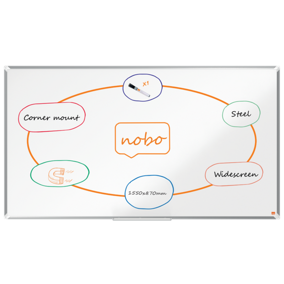 Nobo Premium Plus Widescreen Steel Magnetic Whiteboard 1550x870mm