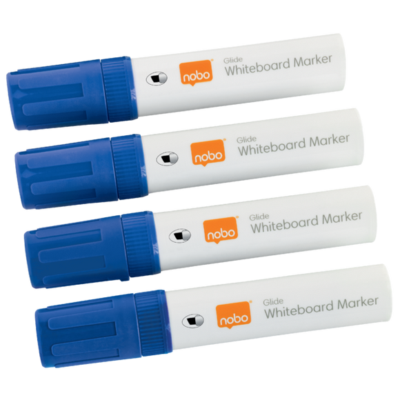 Nobo Glide Whiteboard Pens Large Chisel Tip 4 Pack Blue