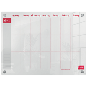 Sasco Semi Opaque Acrylic Mini Whiteboard Weekly Planner Mounted 600x450mm