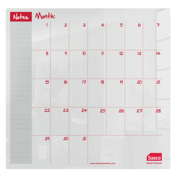 Sasco Semi Opaque Acrylic Mini Whiteboard Monthly Planner Desktop 450x450mm