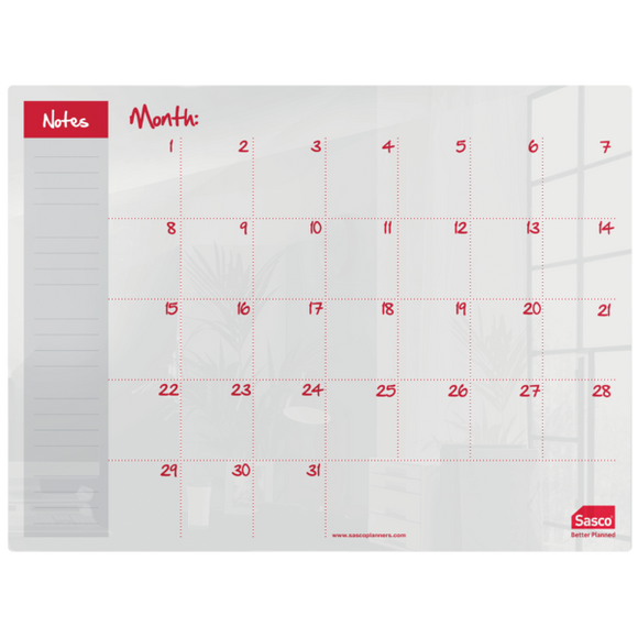 Sasco Semi Opaque Acrylic Mini Whiteboard Monthly Planner Desktop 600x450mm