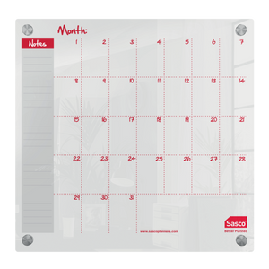 Sasco Semi Opaque Acrylic Mini Whiteboard Monthly Planner Mounted 450x450mm