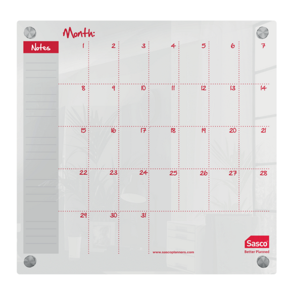 Sasco Semi Opaque Acrylic Mini Whiteboard Monthly Planner Mounted 450x450mm
