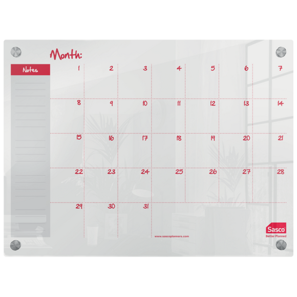 Sasco Semi Opaque Acrylic Mini Whiteboard Monthly Planner Mounted 600x450mm