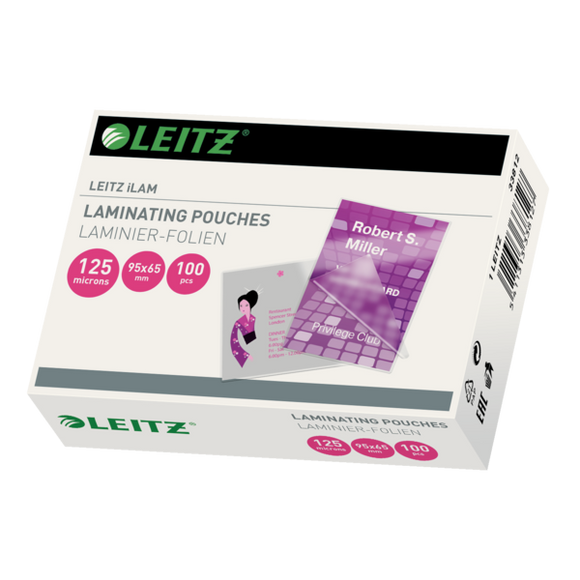 Leitz iLAM Laminating Pouches 95 x 65 mm, 125 microns Glossy, key card size (Pack 100)