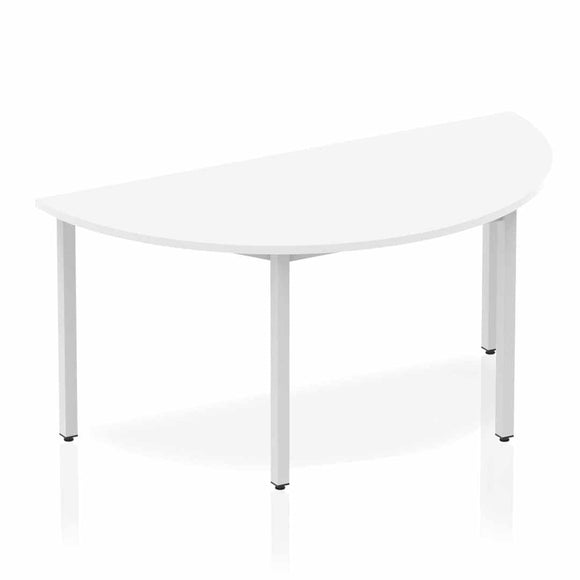 Impulse 1600mm Semi-Circle Table White Top Silver Box Frame Leg