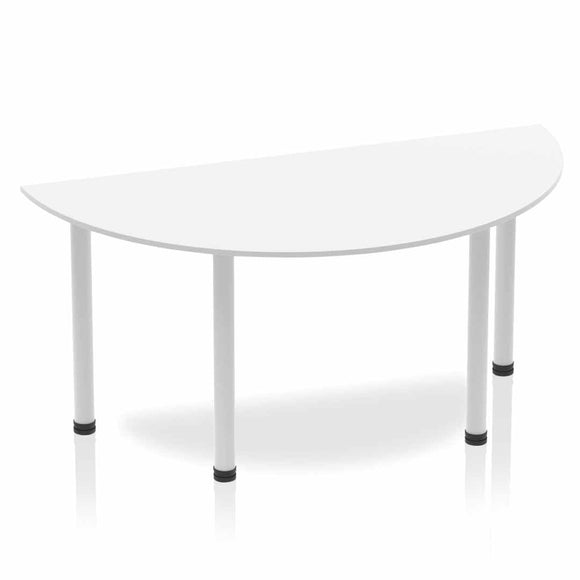 Impulse 1600mm Semi-Circle Table White Top Silver Post Leg