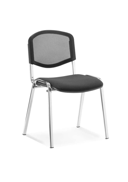 ISO Stacking Chair Mesh Back Black Fabric Chrome Frame