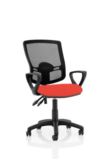 Eclipse Plus III Lever Task Operator Chair Deluxe Mesh Back With Bespoke Colour Seat In Tabasco Orange With Height Adjustable Arms