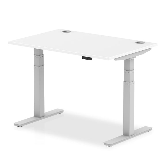 Air 1200 x 800mm Height Adjustable Desk White Top Cable Ports Silver Leg