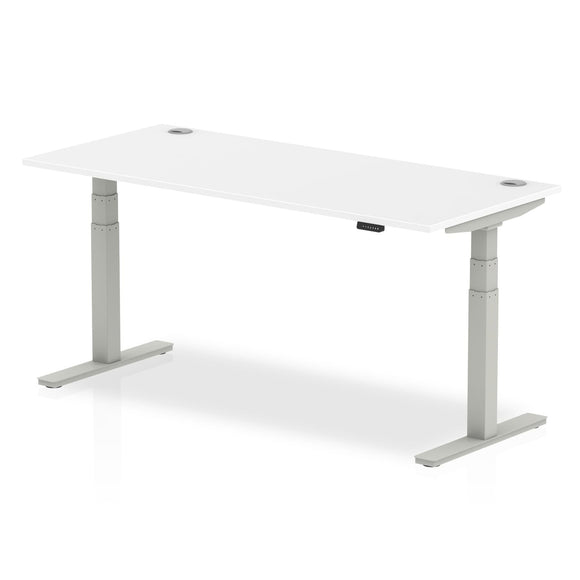 Air 1800 x 800mm Height Adjustable Desk White Top Cable Ports Silver Leg