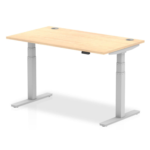 Air 1400 x 800mm Height Adjustable Desk Maple Top Cable Ports Silver Leg
