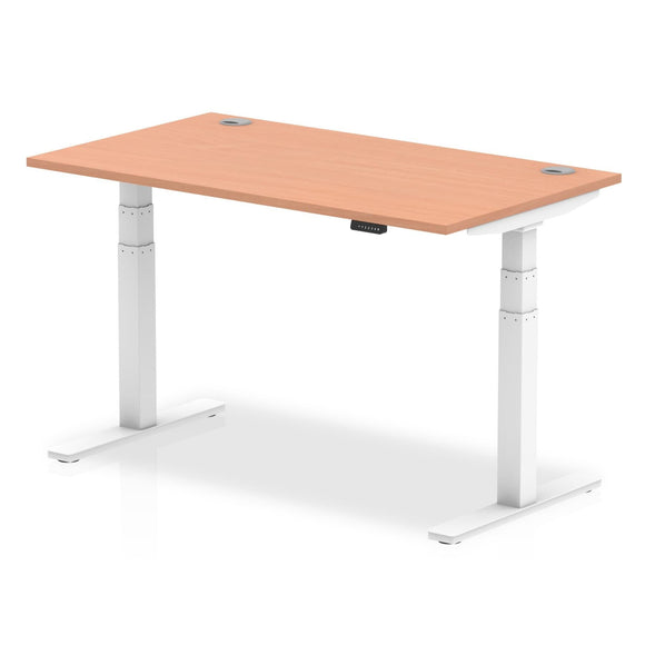 Air 1400 x 800mm Height Adjustable Desk Beech Top Cable Ports White Leg