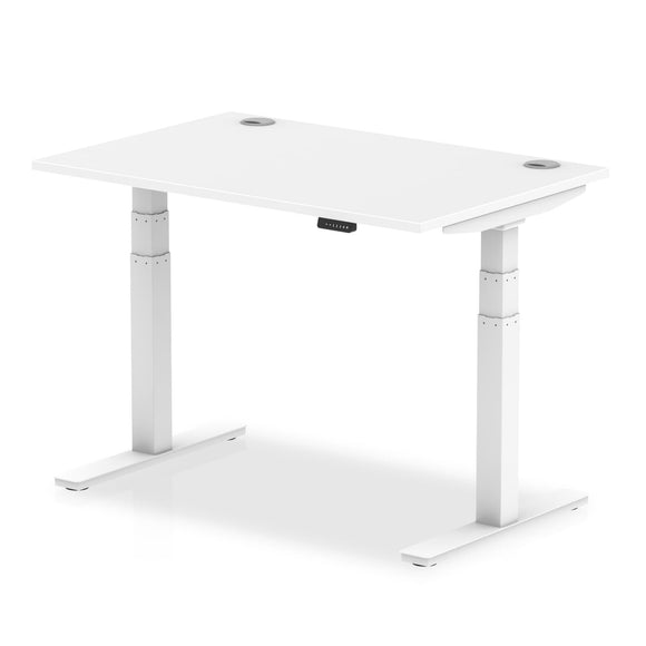 Air 1200 x 800mm Height Adjustable Desk White Top Cable Ports White Leg