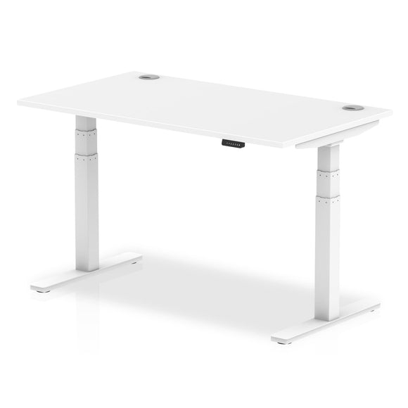 Air 1400 x 800mm Height Adjustable Desk White Top Cable Ports White Leg