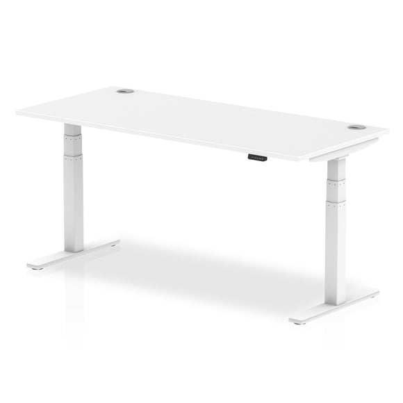 Air 1800 x 800mm Height Adjustable Desk White Top Cable Ports White Leg