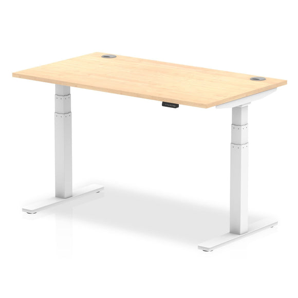 Air 1400 x 800mm Height Adjustable Desk Maple Top Cable Ports White Leg