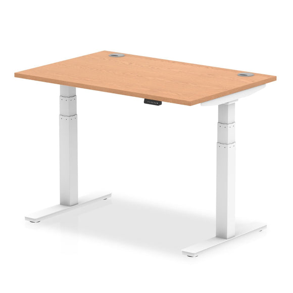 Air 1200 x 800mm Height Adjustable Desk Oak Top Cable Ports White Leg