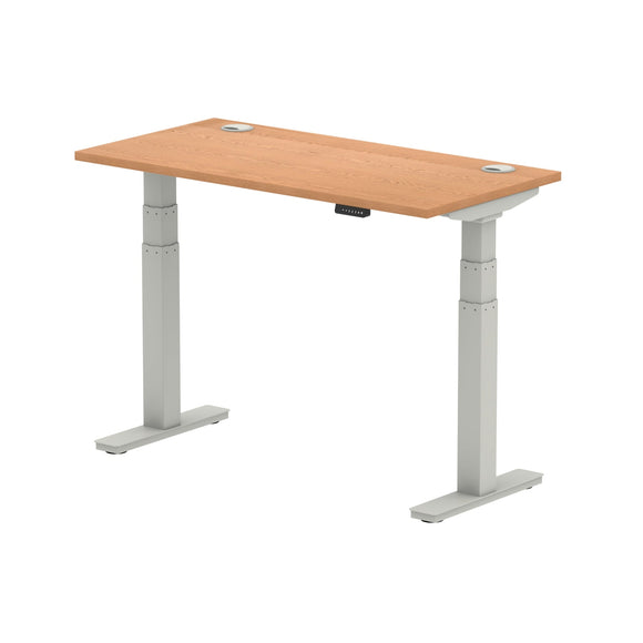 Air 1200 x 600mm Height Adjustable Desk Oak Top Cable Ports Silver Leg