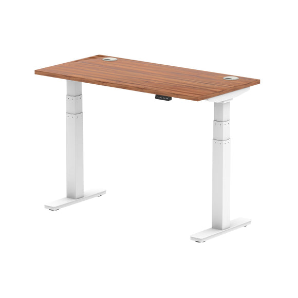 Air 1200 x 600mm Height Adjustable Desk Walnut Top Cable Ports White Leg