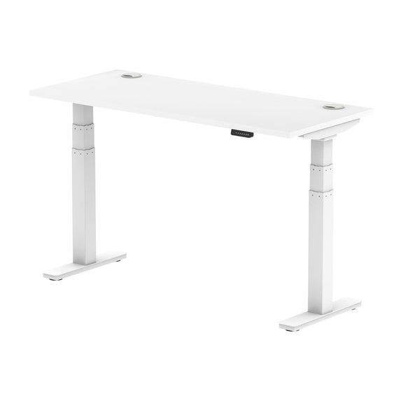 Air 1400 x 600mm Height Adjustable Desk White Top Cable Ports White Leg