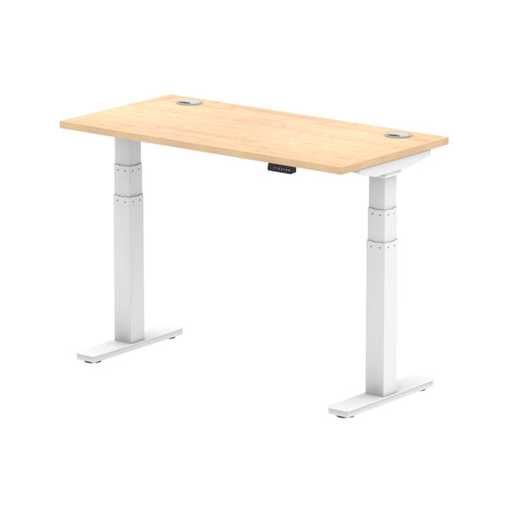 Air 1200 x 600mm Height Adjustable Desk Maple Top Cable Ports White Leg