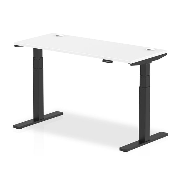 Air 1400 x 600mm Height Adjustable Desk White Top Cable Ports Black Leg