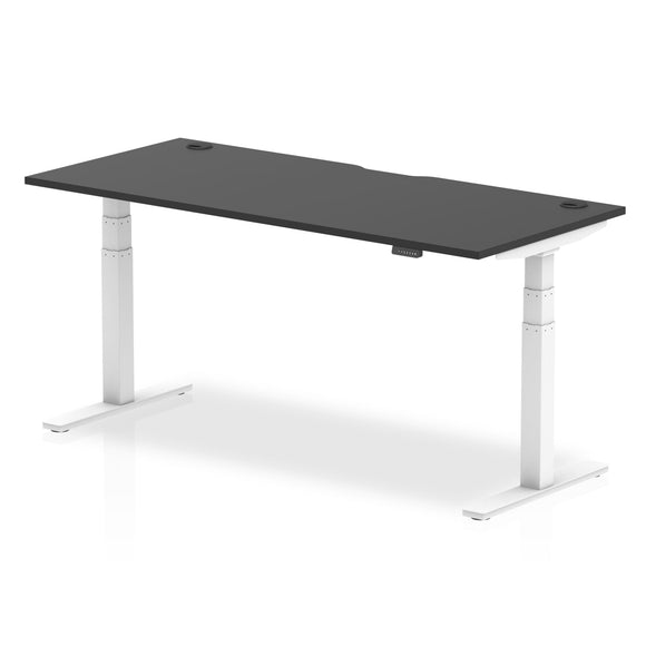 Air Black Series 1800 x 800mm Height Adjustable Desk Black Top with Cable Ports White Leg