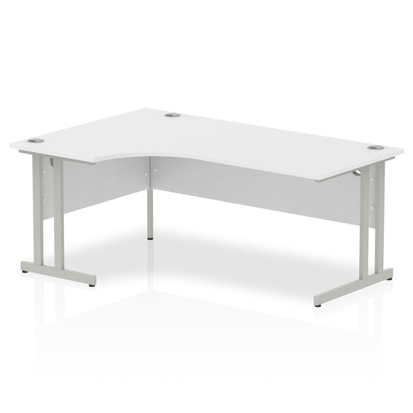 Impulse 1800mm Left Crescent Desk White Top Silver Cantilever Leg