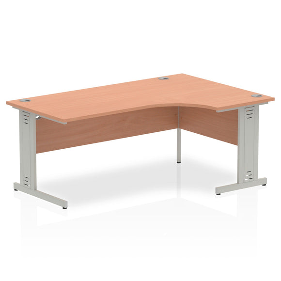 Impulse 1800mm Right Crescent Desk Beech Top Silver Cable Managed Leg