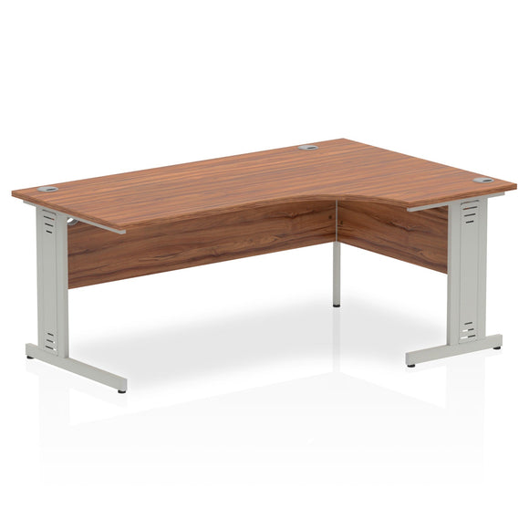 Impulse 1800mm Right Crescent Desk Walnut Top Silver Cable Managed Leg